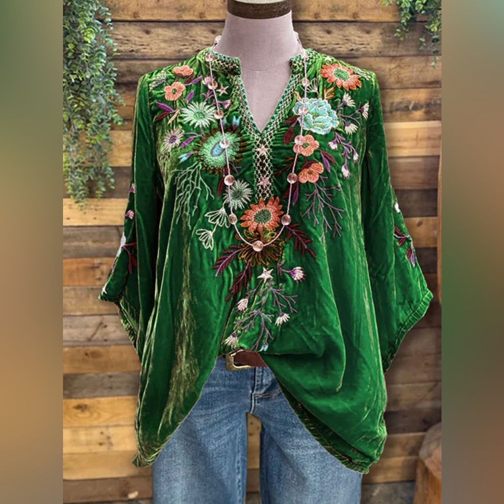 Embroidered Velvet Top